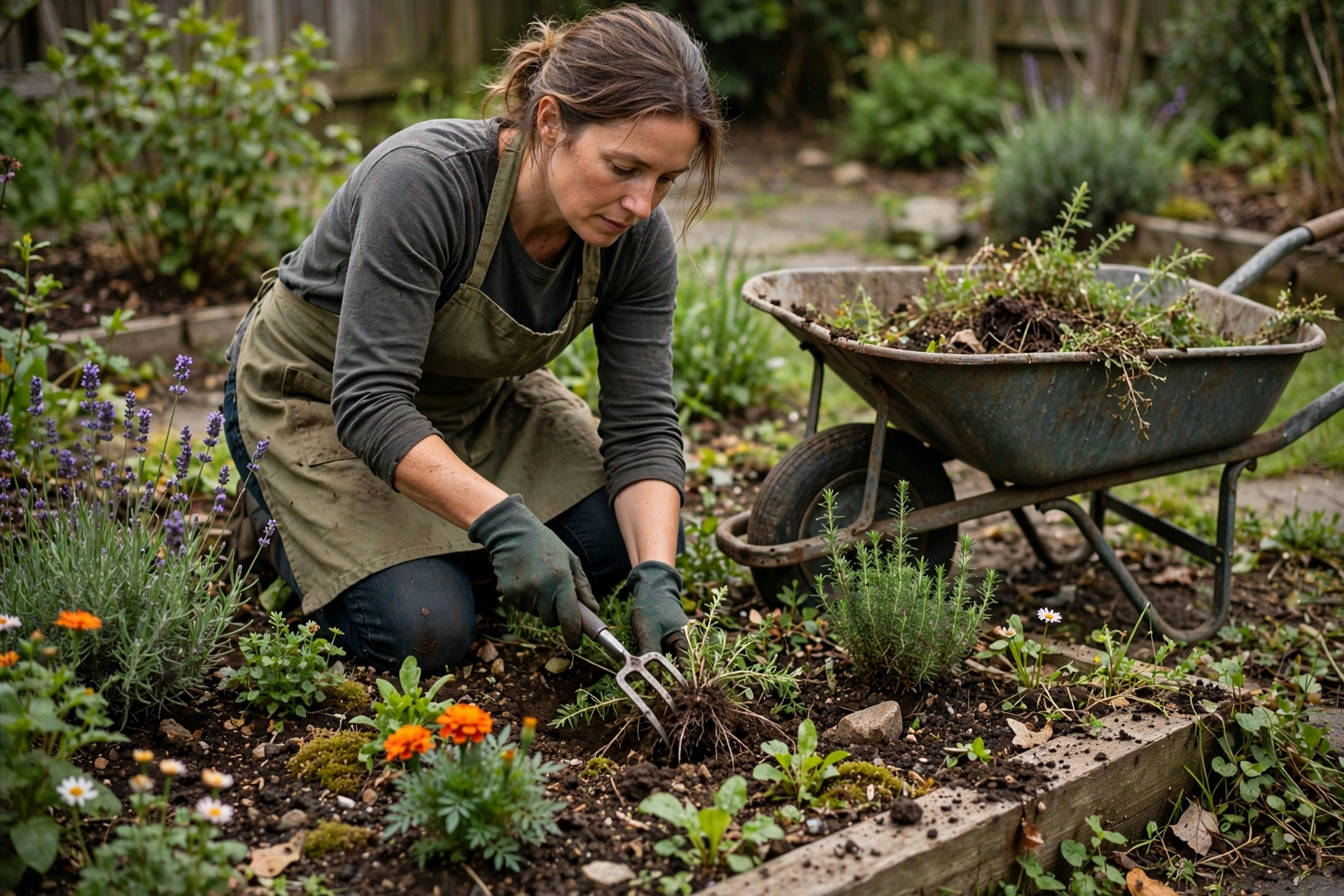 Weeding flowerbed